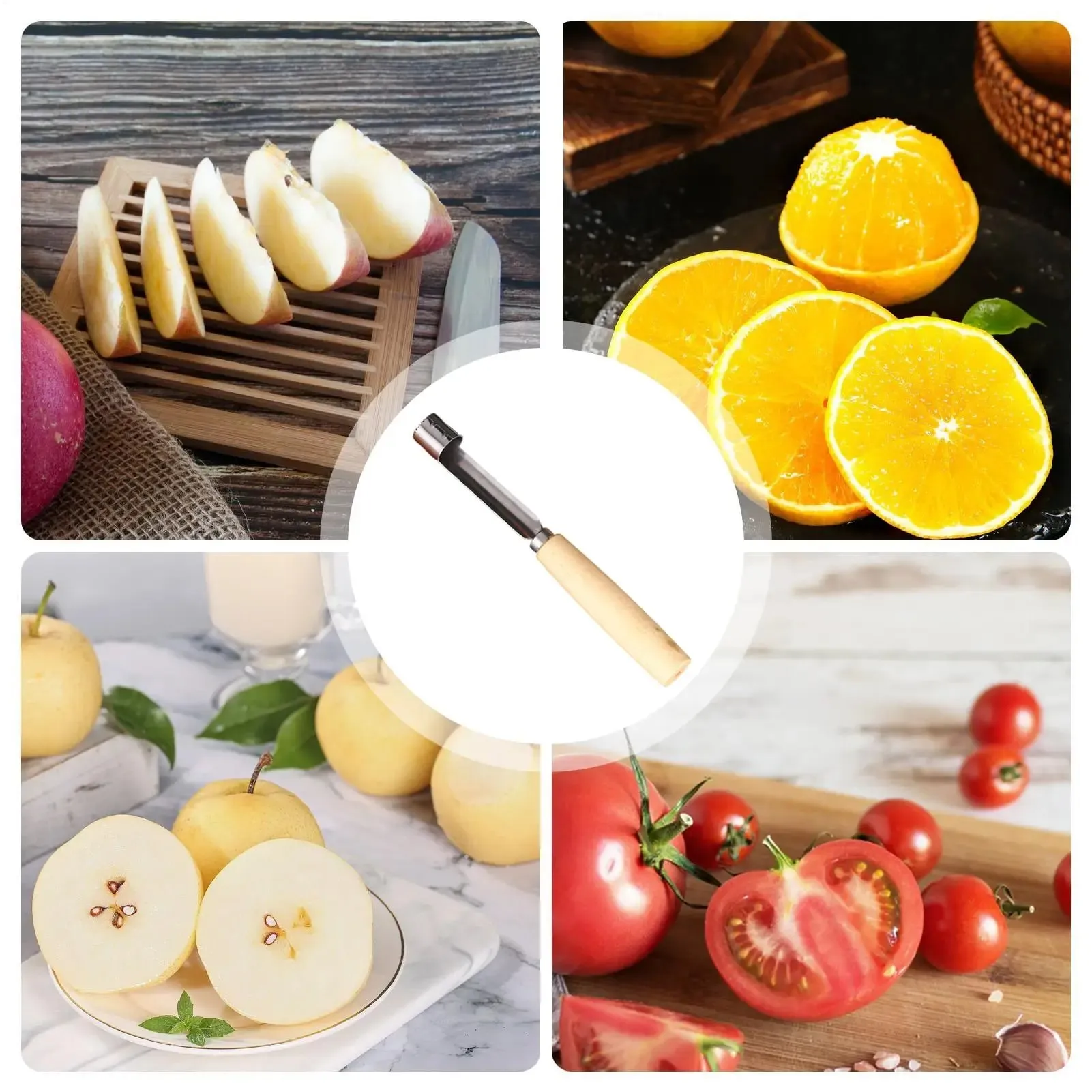 Stainless Steel Fruit Corer Multi-Function Pitter with Wood Handle Kitchen Fruit Slicing Cooking Juicing Canning Platters Tool