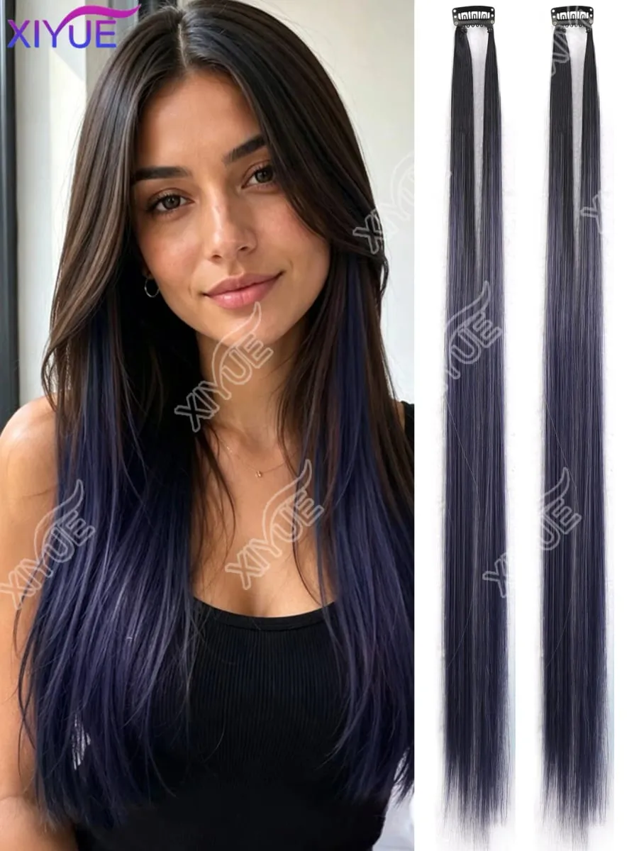 XY Hair Extensions 2pcs/pack Straight Extensions Multi-Colors Highlights Synthetic Hair Rainbow Hairpieces for Girls Halloween — image 8
