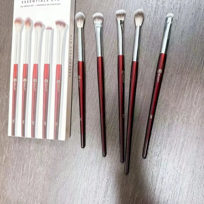 Essentials Eye Brush Set 5pcs Eyeshadow Makeup Brushes Kit with Box Red and Soft Synthetic Hair