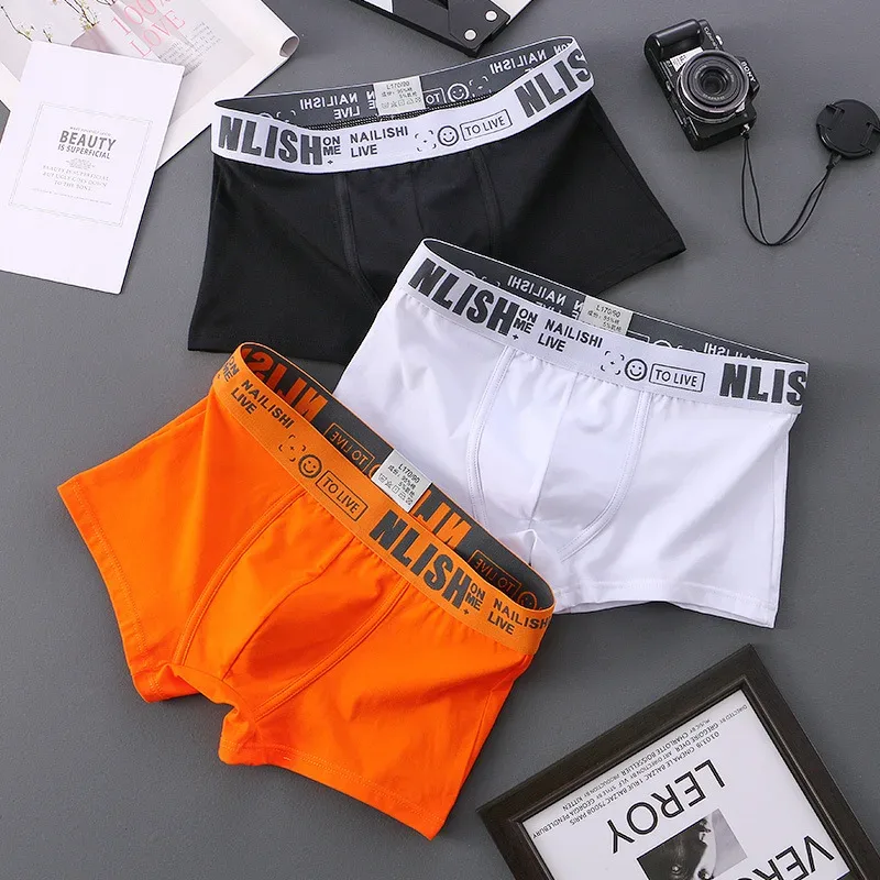 [Bloom the Love] ยี่ห้อ Solid 1 pcs/3 pcs Boxer Men ชุดชั้นในผ้าฝ้าย Boxershort บุรุษนักมวย Cuecas Masculina ขนาด M-3XL nl-112