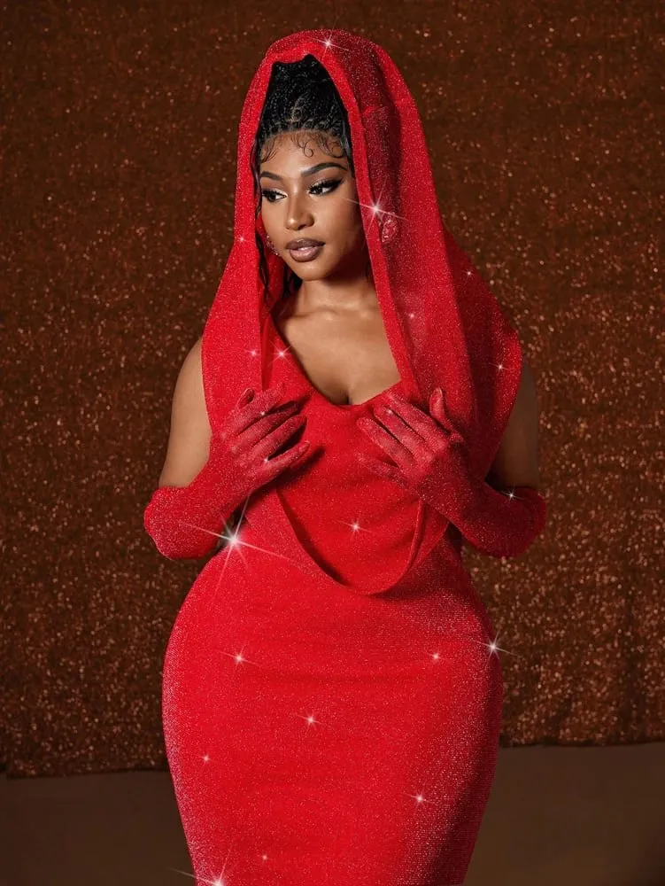 Plus Size Hat Sexy Waistband Hot Gold Fish Tail Swing Long Solid Colour Fishtail Slim Package Hip Dress Hooded — image 6