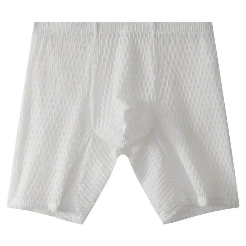 Men's Waffle Texture Boxy Underwear Extended Boxer Briefs Mid Rise Sheer Mesh Flirtatious Casual Athletic Sports Trunks Knickers