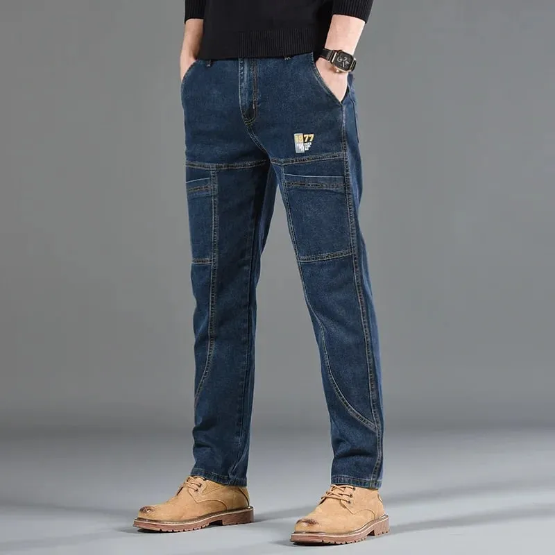 2026 New Style Jeans Men's Slim Fit Korean Style Comfortable Straight Leg Elastic Gray Mid Waist Pants Men's Casual Denim Pants — image 1