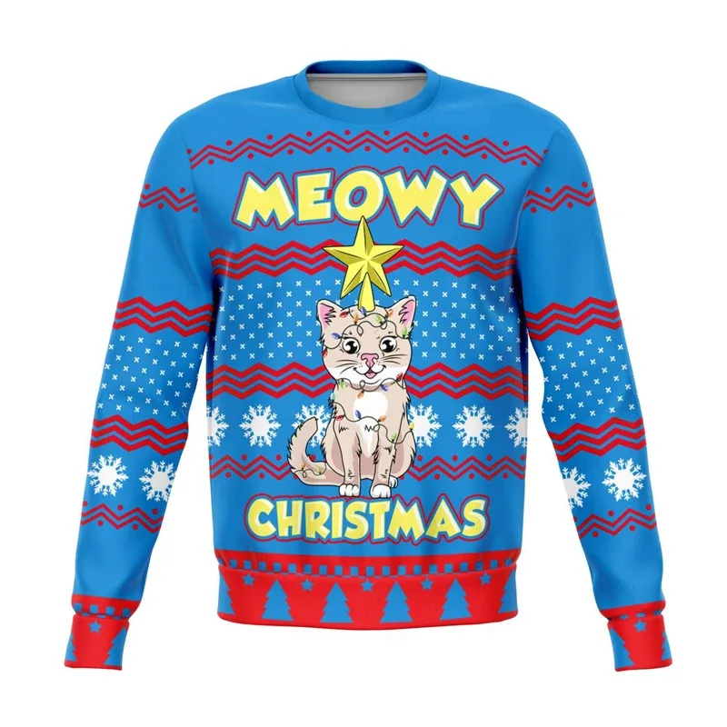 Colorful Dog Cat Pattern Ugly Christmas Sweater For Men 2026 New Year Festival Hoodie Women Merry Christmas Crew Neck Sweatshirt — image 23
