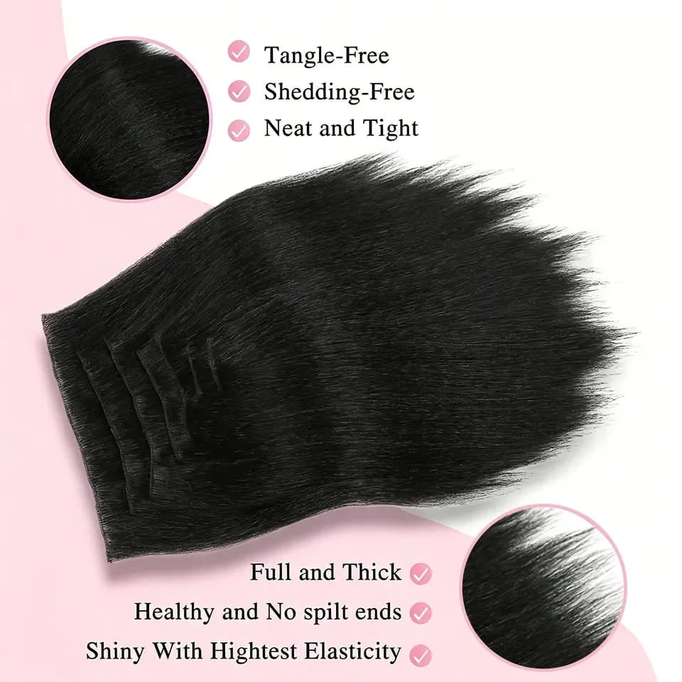 Yaki Straight Clip In Hair Extensions Synthetic Hairpiece For Women 7 Pcs Long Kinky Straight Soft Thick Hair Extensions — image 4
