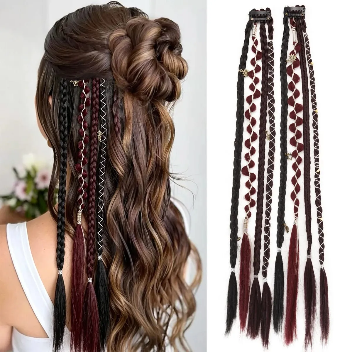 20 Inches Bohemia Clip in Hair Extensions Handmade Synthetic Weaving Clip-on Long Braid Fairy Hair Synthetic Hair Extensions — image 11