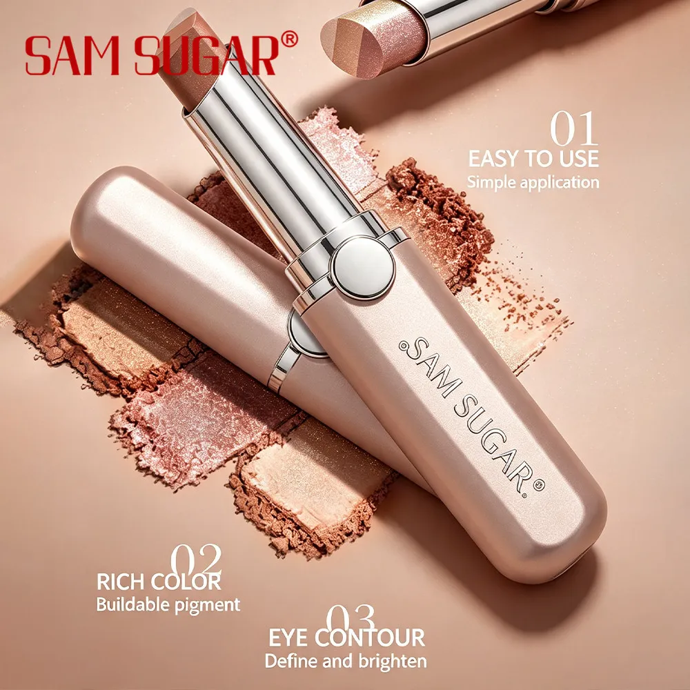 3-Color Gradient Eyeshadow Stick Shimmer Highlight Contour Cream Eyeshadow Waterproof Smudge Resistant Quick Eye Makeup Stick