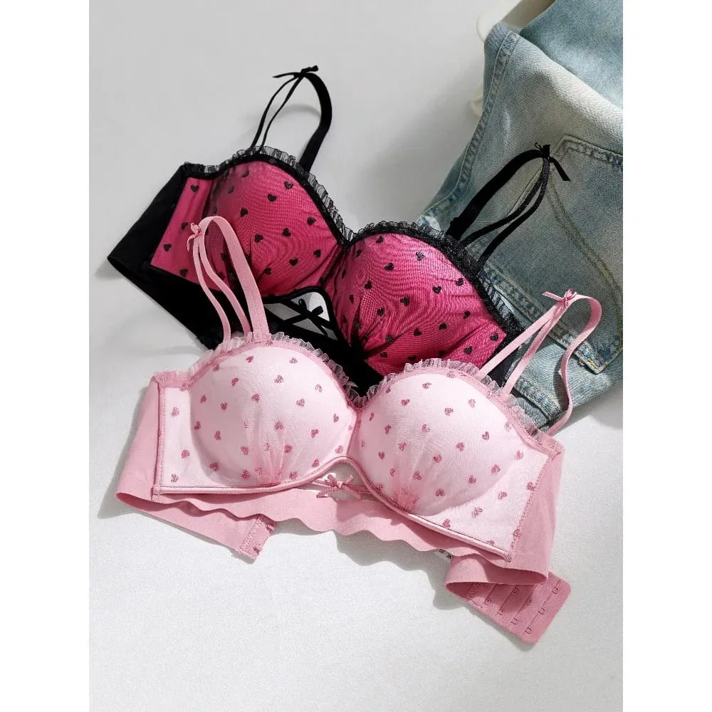 2026 New French Lace Half Cup Bra For Women Small Bust Push Up Enhance Anti Sag Pure Aesthetic Ladies Daily Lingerie Underwear — image 1