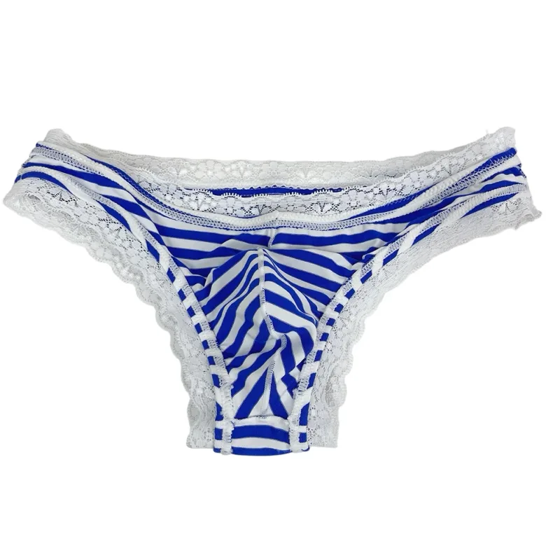 Men Lace Trim Striped G-string Underwear Half-covered Butt Low-rise Pantie Thong Half Hip Men Briefs Mens Sexy Underwear — image 4