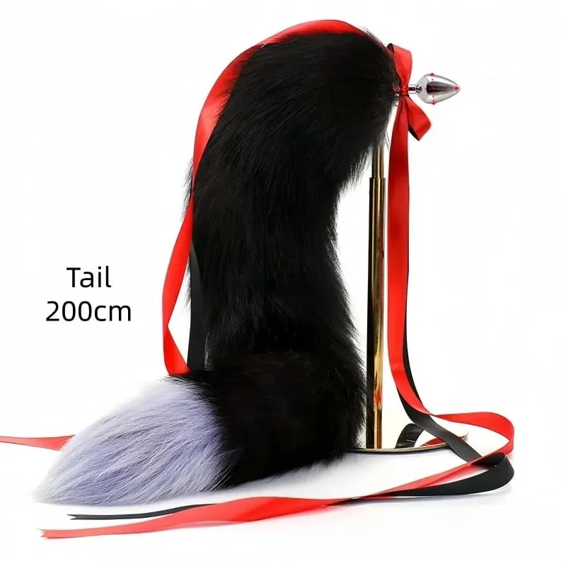 200cm Detachable Metal Butt Plug Fox Tail Cosplay Toys with Fetish Cosplay Fancy Dress Accessory for Couple BDSM Sex Flirt Prop
