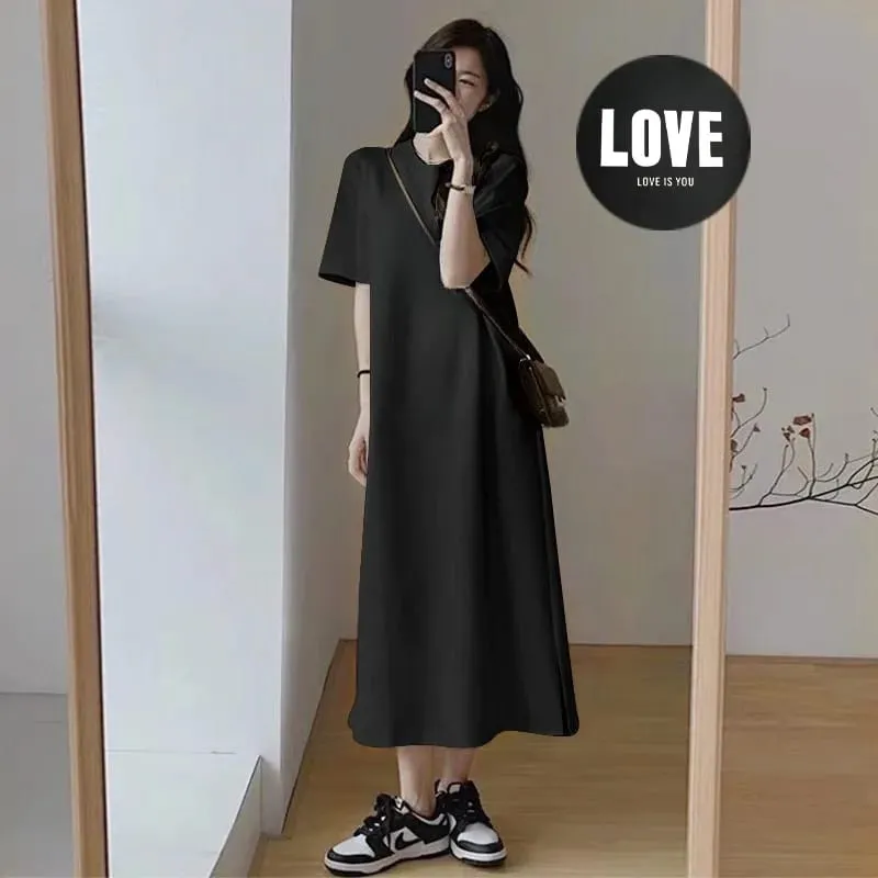 Women Plus Size LOVE Print Casual Maxi Dress Side Split Short Sleeve O-neck Loose T-shirt Dress — image 3