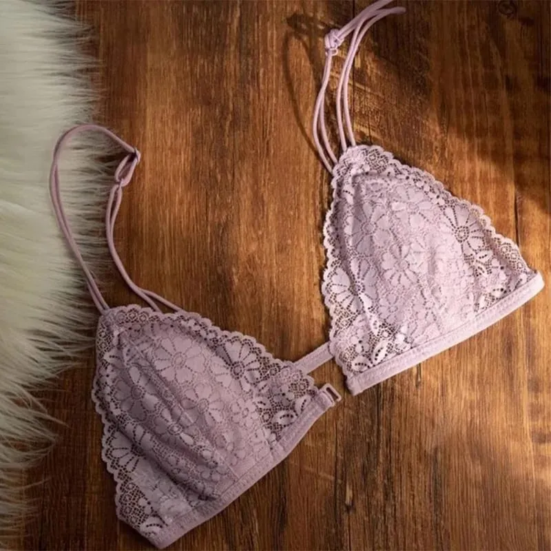 Fransk stil Sexet blonde tynd trekant bh med knap foran kvinders ring uden stål Trådløs lingeri undertøj Smuk bh bagpå — image 6