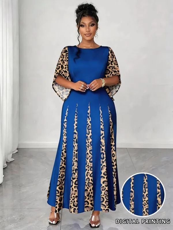 Elegant Leopard Print Maxi Dress Plus Size Fashionable Long Sleeve Gown Comfortable & Stylish Women's Clothing — image 8