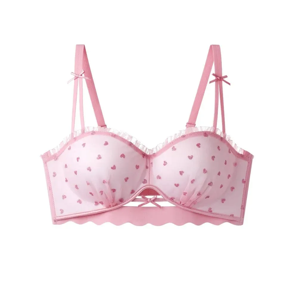 2026 New French Lace Half Cup Bra For Women Small Bust Push Up Enhance Anti Sag Pure Aesthetic Ladies Daily Lingerie Underwear — image 3