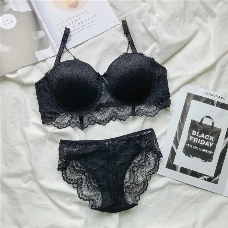 Plus Size Push Up Bra Set Sexy Lace Underwear Adjustable Comfort Thin Soft Breathable Lingerie For Women