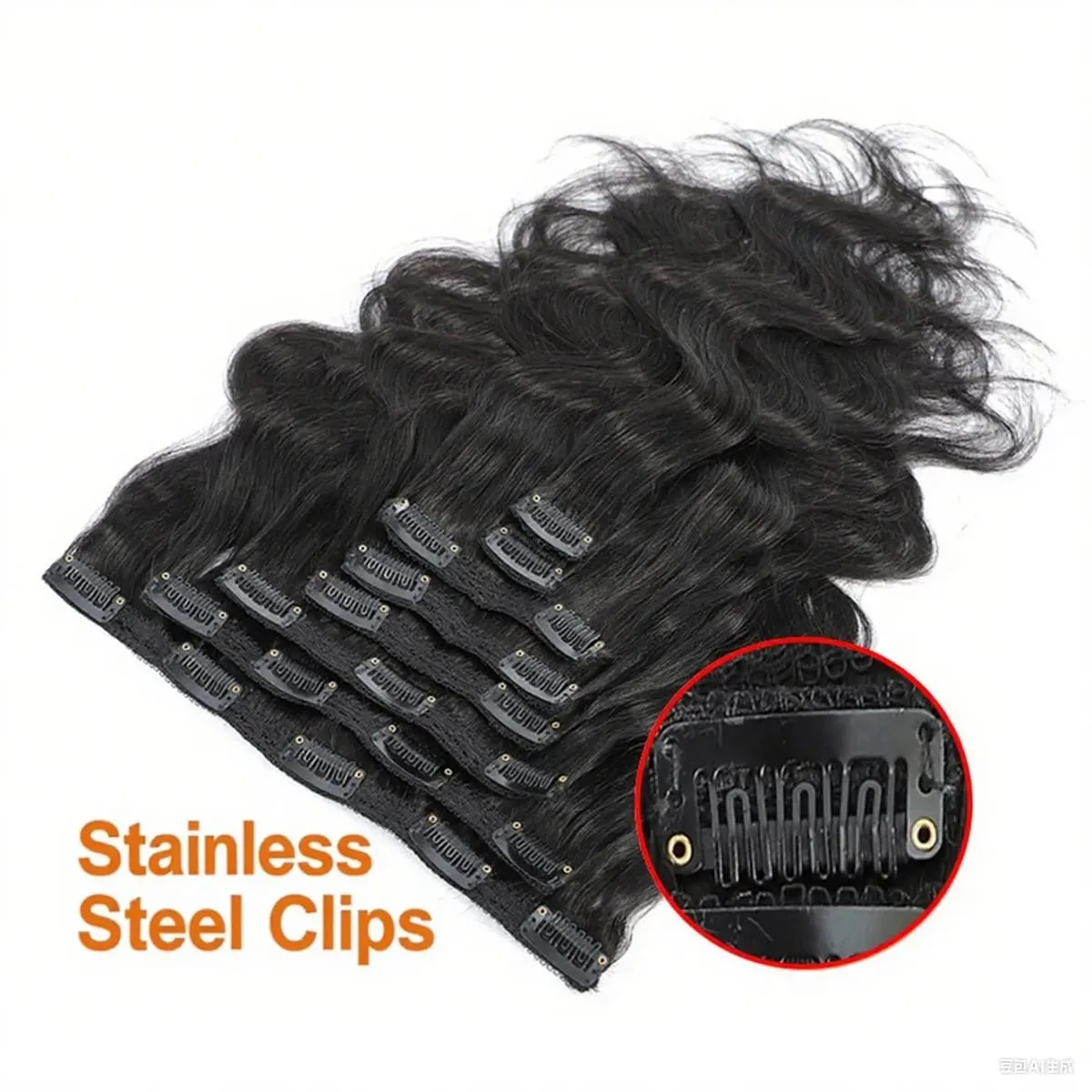Body Wave Seamless Clip In Real Human Hair Extensions 8PC/Set Natural Brazilian Remy Hair Clip In Extension Full Head Remy Hair Clip Ins For Women Double Weft Afro Kinky Culy Hair Clips — image 5