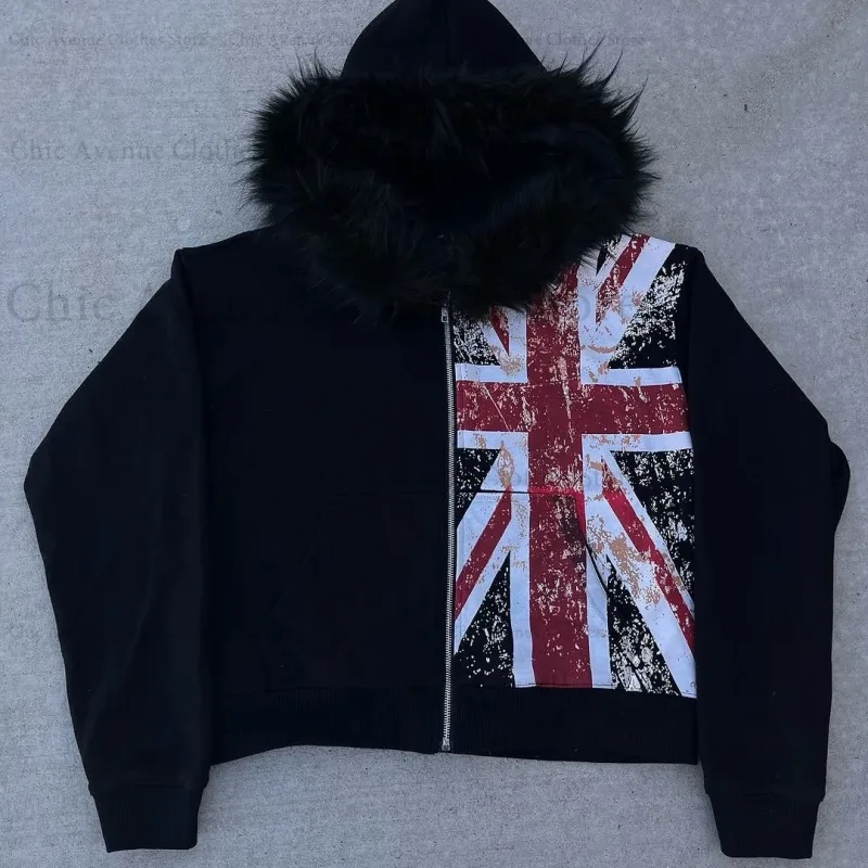 Fashion Print Hoodie Zip-up Hoodies for Men Women Streetwear UK Flag Decor Vintage Man Hoodie Sweatshirts Men Clothing