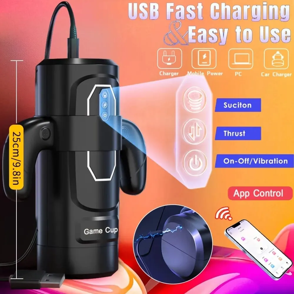 Male Masturbator Cup With 6 Thrusting & 3 Sucking And 9 Vibration Modes With Heating & Pronunciation & Gamepad Sex Toys for Men