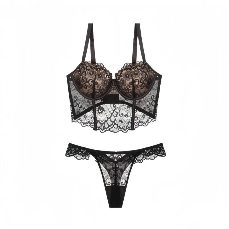 Sexy Women French Lace Fishbone Bra Soft Underwire 3/4 Cup Push Up Anti Sag Side Breast Shaper Comfort Daily Lingerie