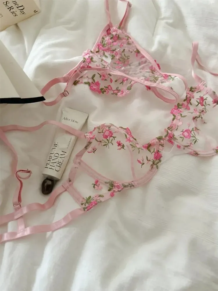 Everyday French Lace Bra Set Wireless Support Embroidered Flower Ultra Thin Breathable Comfort Hollow Out Lingerie BANERDANNI — image 5