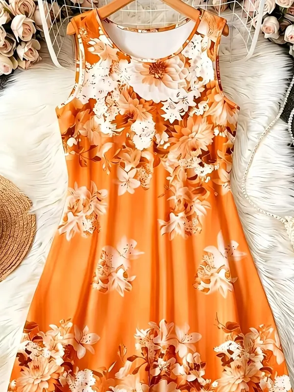 2026 Summer Women's Sleeveless Dresses Knee-Length Round-Neck Dresses Beachy Casual Dresses 3D-Printed Loose-Fitting Dresses — image 2