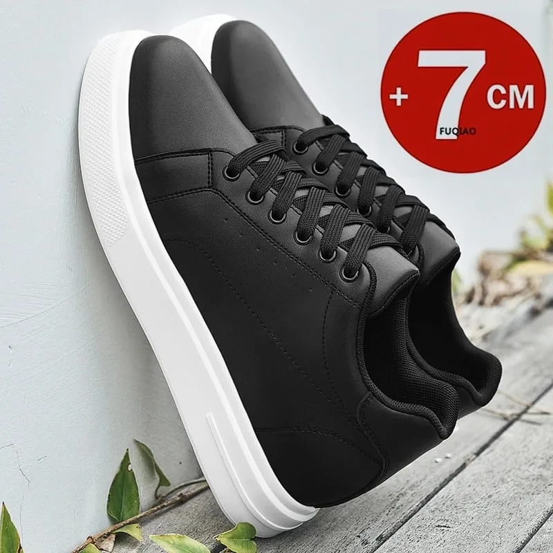 Fashion PU Leather Elevator Shoes for Men 7CM Invisible Height Increase White Sneakers for Women Heightening Casual Sprots Shoes — image 7