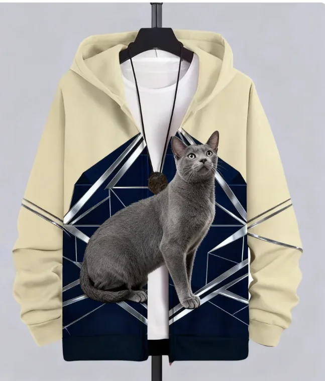 Hot Animal Cat Sweatshirt Zipper Hoodies 3D Printing Man Tracksuit Zipper Long Sleeve Fashion Hoodie Men's Y2K Clothing — image 8