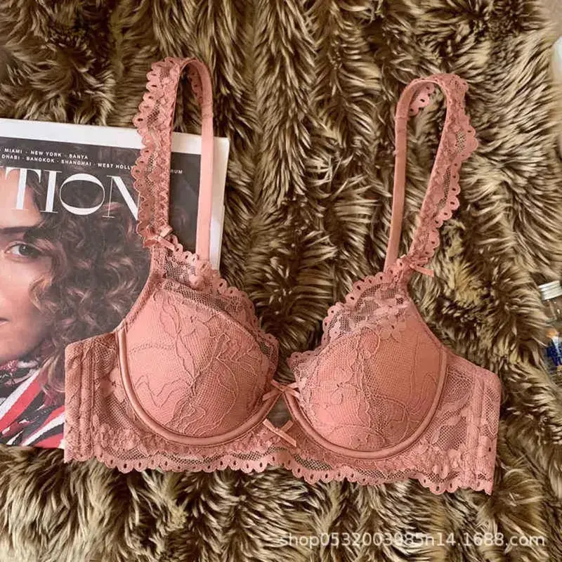 Thin Breathable Lace Bra Set French Flutter Sleeve Soft Underwire Minimizer Sexy Beauty Back Women Lingerie 32‑38 AB — image 2
