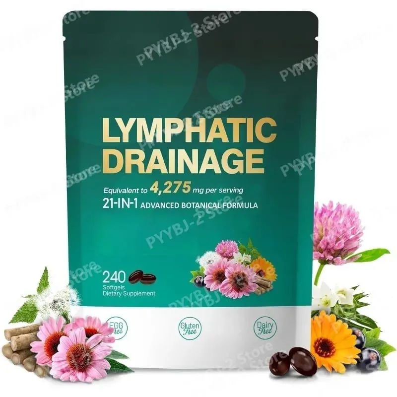 Lymphatic Drainage Capsules 4275mg 21 in 1 with Herbal Blend with Dandelion Burdock & Turmeric Supplement 240 Softgels Per Bag — image 1