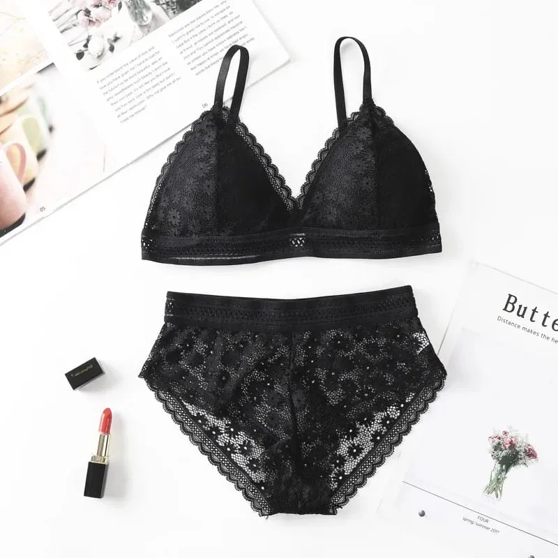 Lace Back Women Bra Set Without Steel Rims French Triangular Cup Comfortable Chest Covering Stretchable Skin Friendly Underwear — image 9