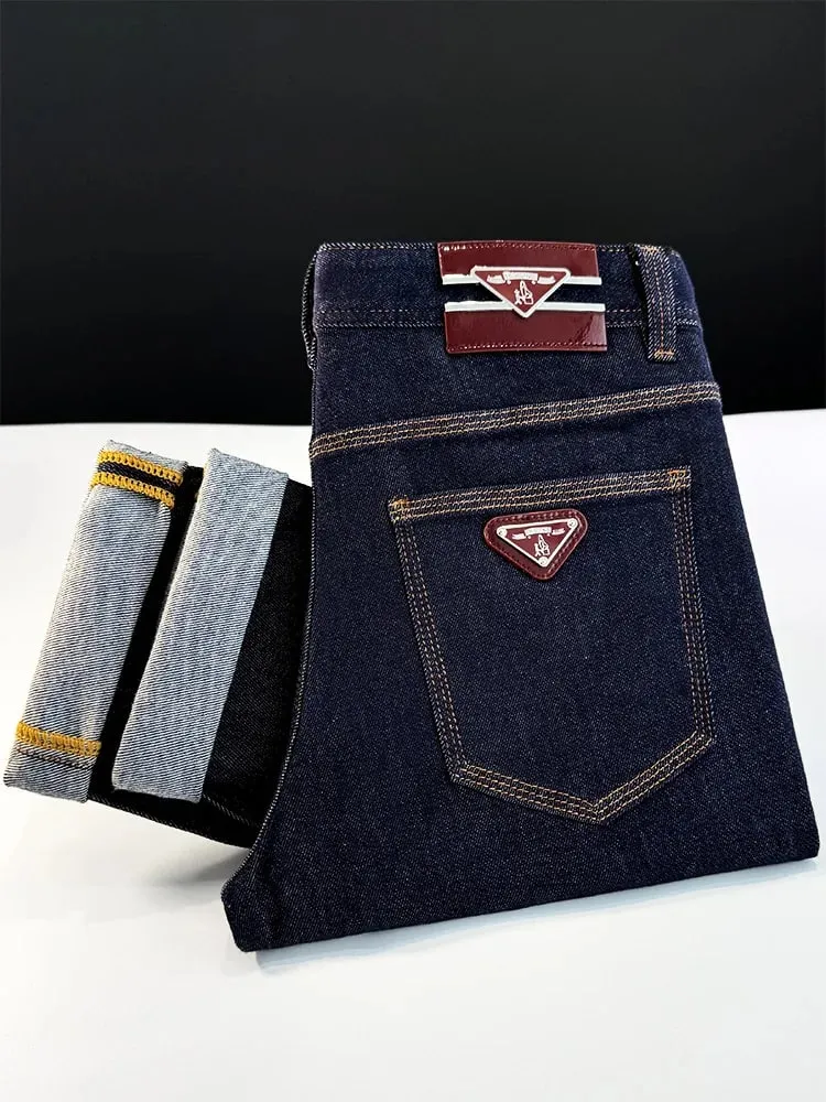 Light luxury trend high-end jeans men's slim fit small feet versatile elastic original color denim long pants — image 9