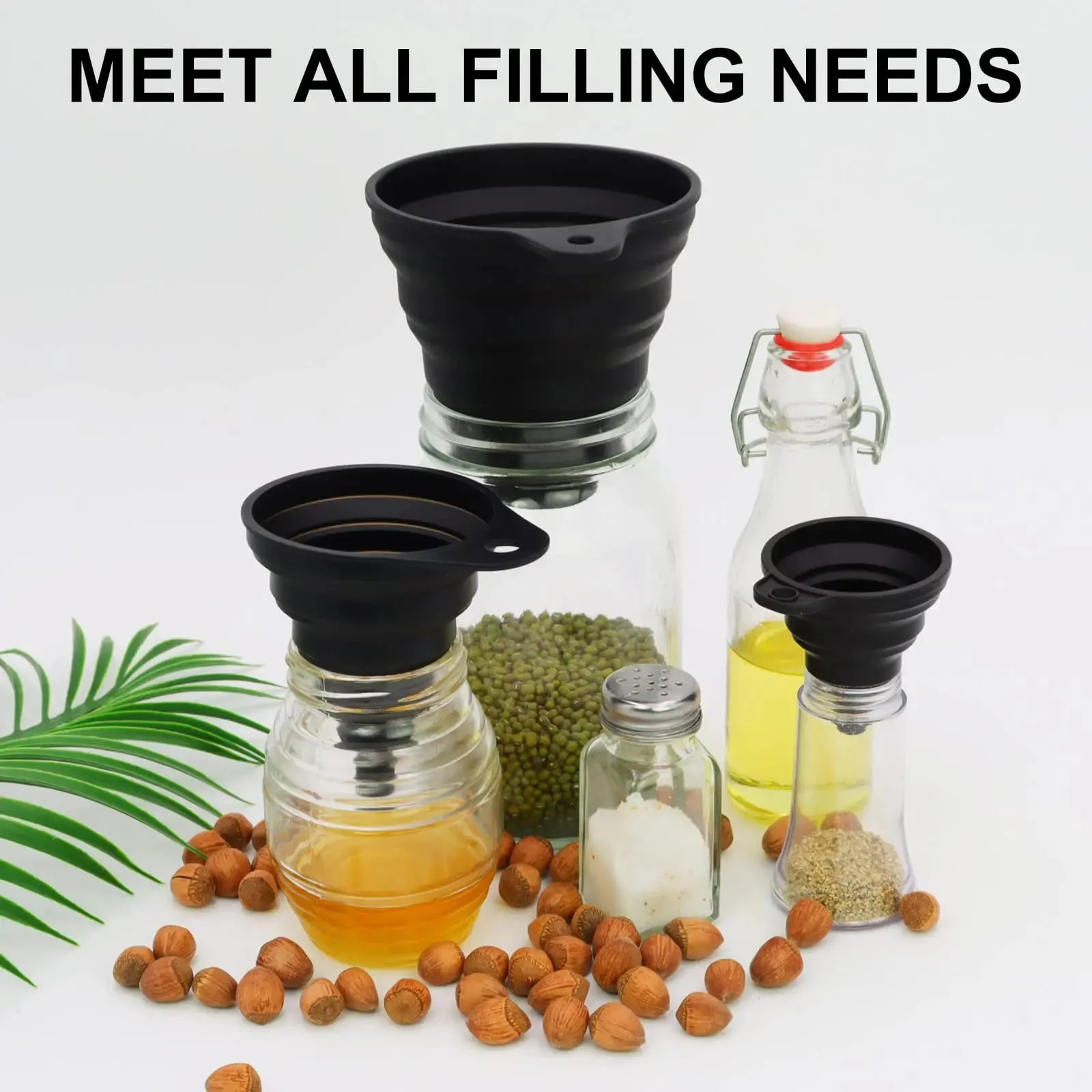 Kitchen Use Funnel for Filling Bottles Small Wide Mouth Silicone Collapsible Funnel Set for Transferring Liquid Powder Transfer