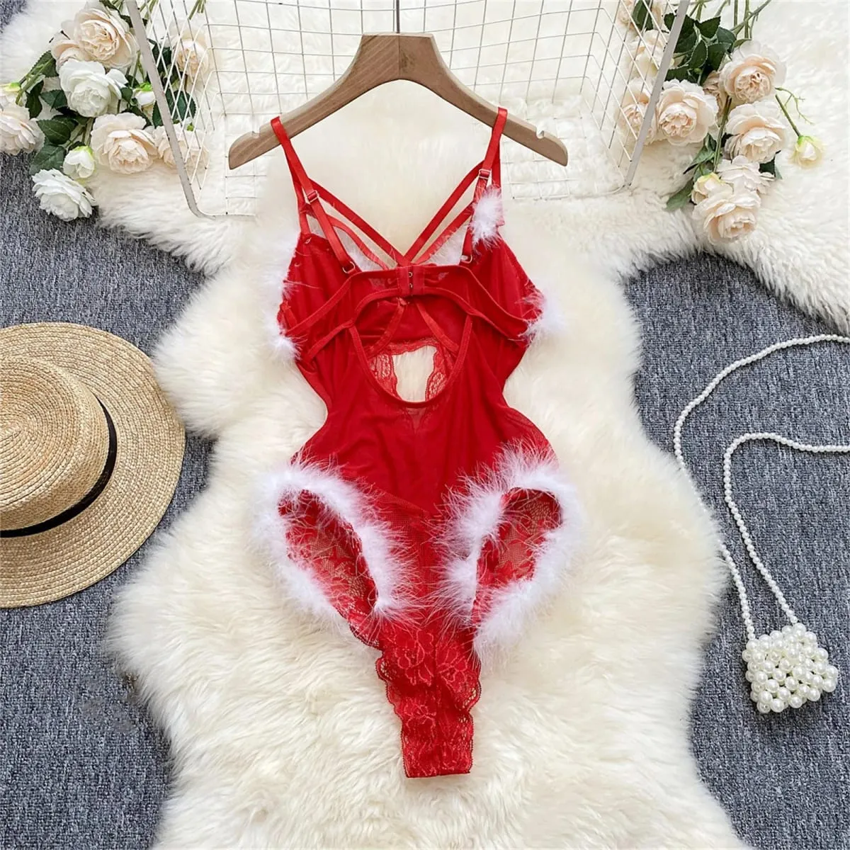 Christmas See-Through Comfortable Lingerie Set Women'S Sexy Christmas Erotic Lingerie Furry With Steel LenceríA Hot Caliente