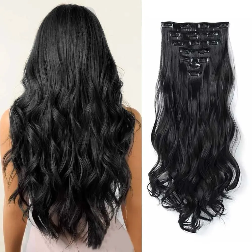 7pcs/set 22inch Elegant Wavy Clip-In Hair for Instant Volume & Everyday Glamour Suitable For All Women Synthetic Extension