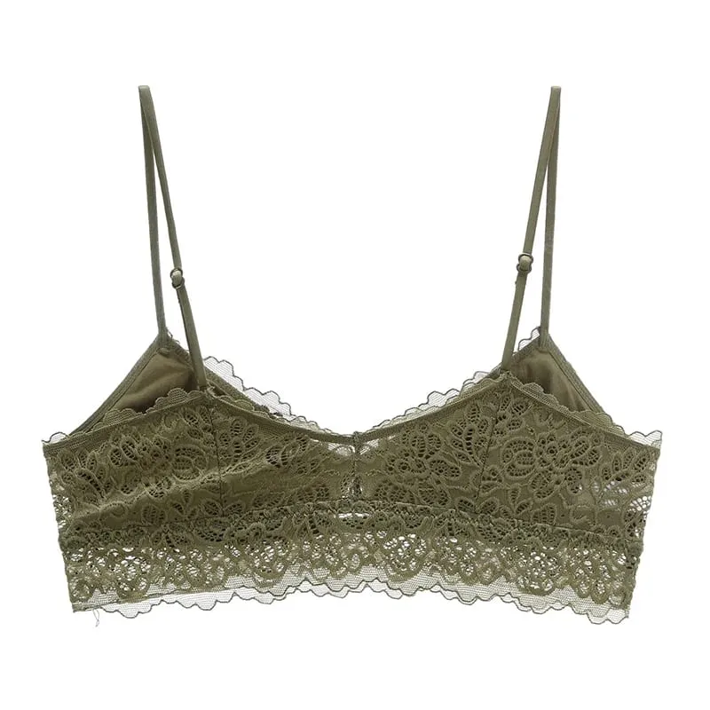 triangle full lace wire free pullover cotton Brassiere with pad and panties small underwear sets hollow out comfortable — image 5