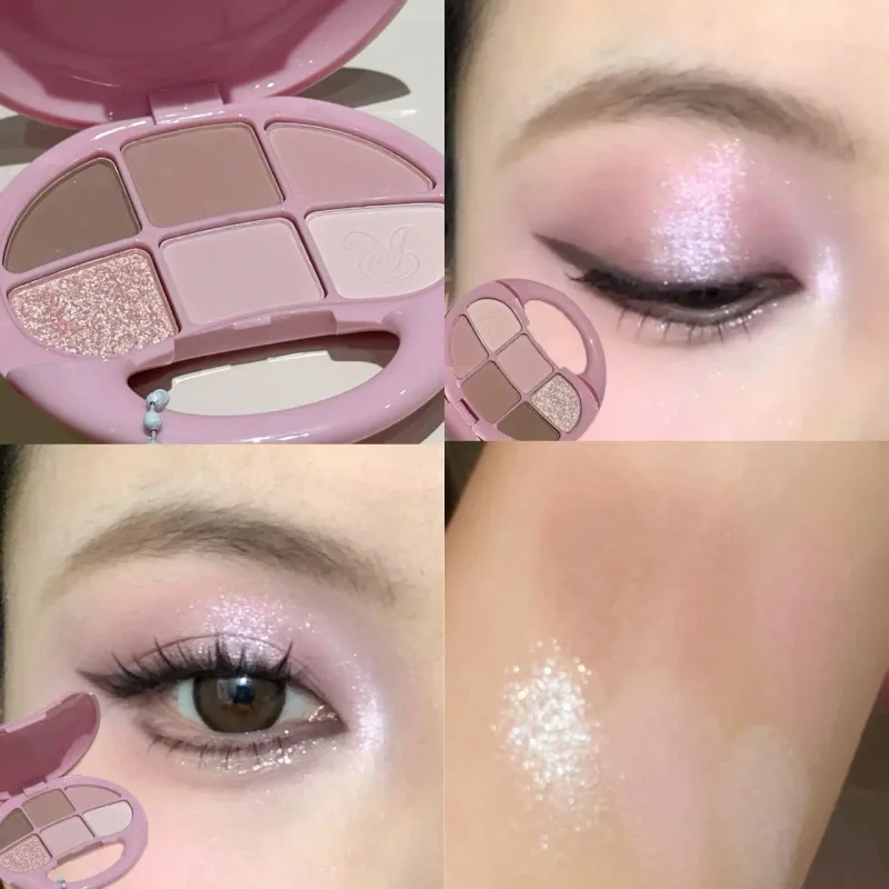 Pink Brown Six Color Eye Shadow Disk Low Saturation Matte Pearlescent Eyeshadow Palette Korean Makeup Matte Shimmer Eye Cosmetic — image 7