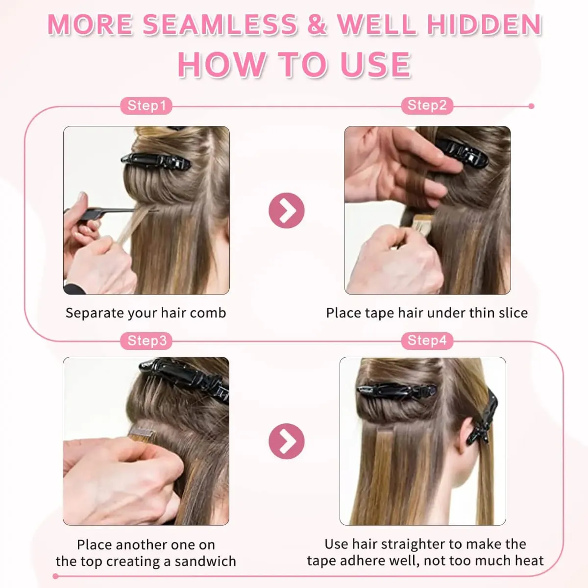 Straight Tape in Hair Extensions Human Hair Natural Black #1B Remy Tape in Human Hair Extensions for Women Double Sided Seamless Thick End Silky Straight 20pcs 50 Gram 26 Inch — image 8