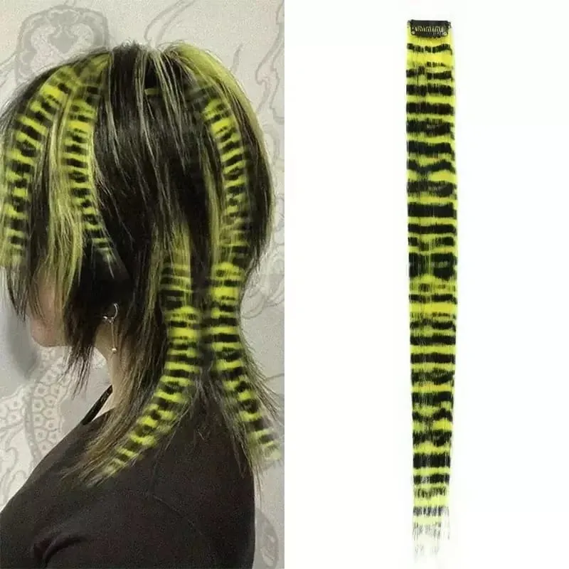 3pcs/set Stripe Printed Hair Colorful Long Straight Hair Pieces Synthetic Clip-in Hair Extensions for Daily Use Party Halloween — image 12