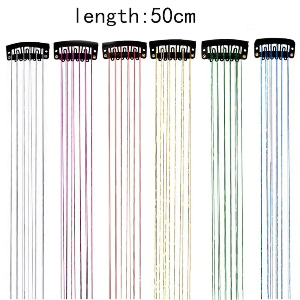 6Pcs Hair Tinsel Clip in 19.6Inch Glitter Synthetic Tinsel Hair Clip in Hair Tinsel Kit Heat Resistant Shiny Sparkle Fairy Hair — image 3