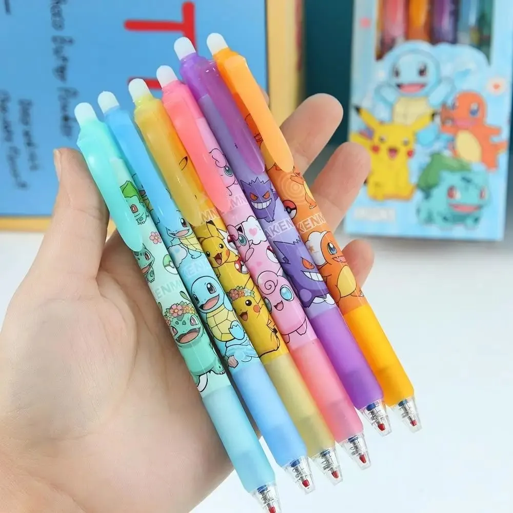 Random 6/12/24pcs Pokemon 0.5mm Blue Ink Erasable Neutral Pens Cute Student School Supplies Cartoon Stationery Rubbable Pen — image 2