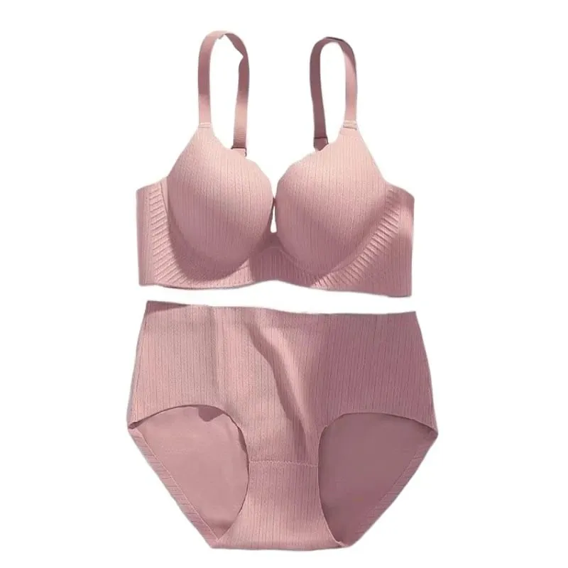 Luxury Thick Padded Wirefree Bra Set Women Seamless Solid Gathering Lingerie Comfort Push Up Support Designed for Smaller Bust — image 2