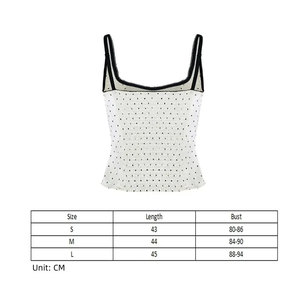 Street Chic Spaghetti Strap Polka Dot Tank Top Square Neck Slim Cropped Sleeveless Silk Vest Off-shoulder Lace Camis Female