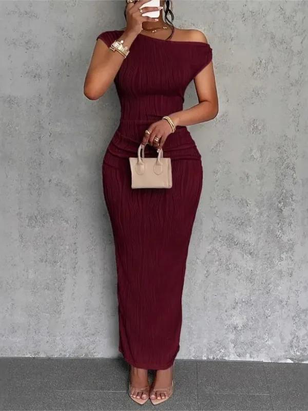 Fashion Water Ripple Slanted Shoulder Dr