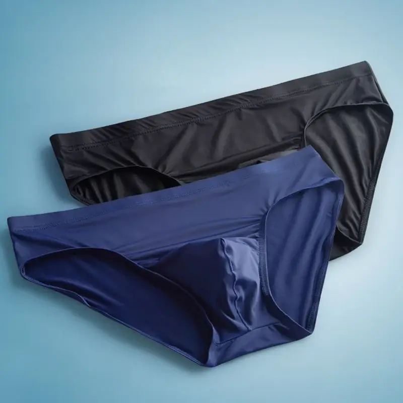 2 stücke Big Pouch Nylon Männer Unterwäsche Slips Eis Seide Männlichen Nahtlose Unterhosen Low-Taille Dünne Höschen Plus größe — image 3