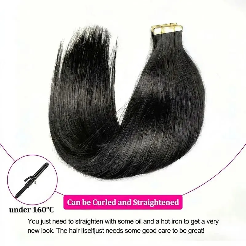 22 24 Inch Tape In Hair Extensions Human Hair Seamless Invisible Natural 1B Black Color 21Pcs/Pack 50g Remy Straight Brazilian 100% Pure Human Hair For Women — image 4