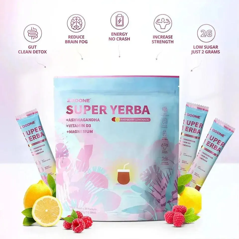 Super Yerba Instant Drink Powder 30 Packets with Probiotic Ashwagandha Vitamin Promote Gut Intestinal Health Digestion Immunity — image 1