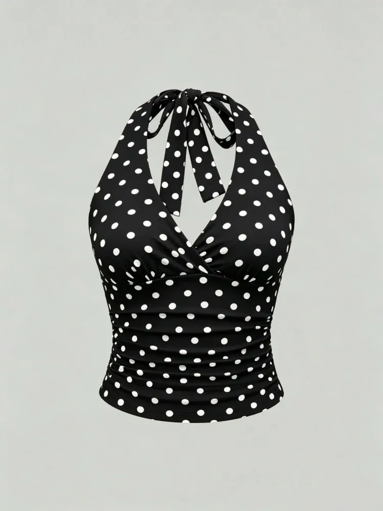 Solid V-neck Backless Halter Crop Top for Women Summer Sexy Y2K Sleeveless Ruched Top Streetwear — image 10