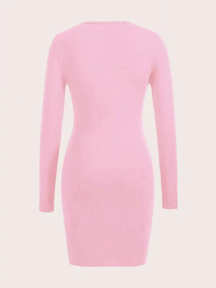 Womens Long Sleeve Bodycon Dress Casual Slogan Graphic Spring/Summer & Autumn/Winter Chic Style — image 3