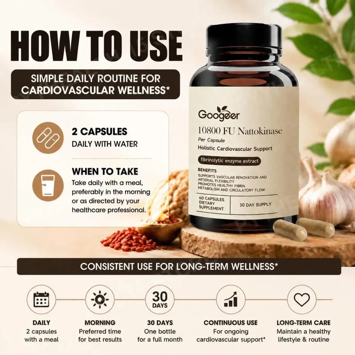 Googeer Advanced Enzyme CoQ10 Formula Capsules Clean Vegan Non GMO Daily Wellness Support Supplement 60 Capsules Easy Use — image 5