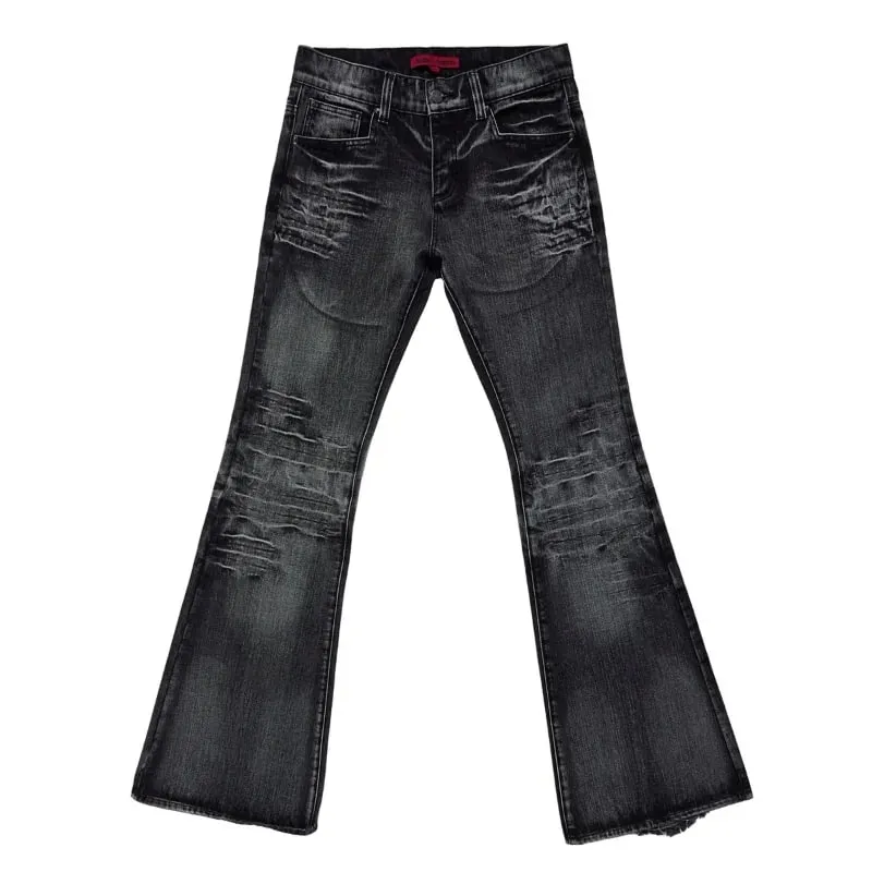 Y2K Mid Blue Flared Jeans Washed Men Women Bootcut Jeans Gothic High Street Unisex Streetwear Baggy wide leg Pants
